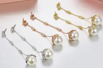 

New Fashion ocean pearl Dangle Earrings Elegant geometric CZ crystal circle stone Earrings Fine jewelry