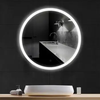 

60/70/80 Wall Mounted Oval Round Bathroom Mirror LED Beveled Edge Cold Warm White Antifog With Adjustable Touch Switch Light HWC