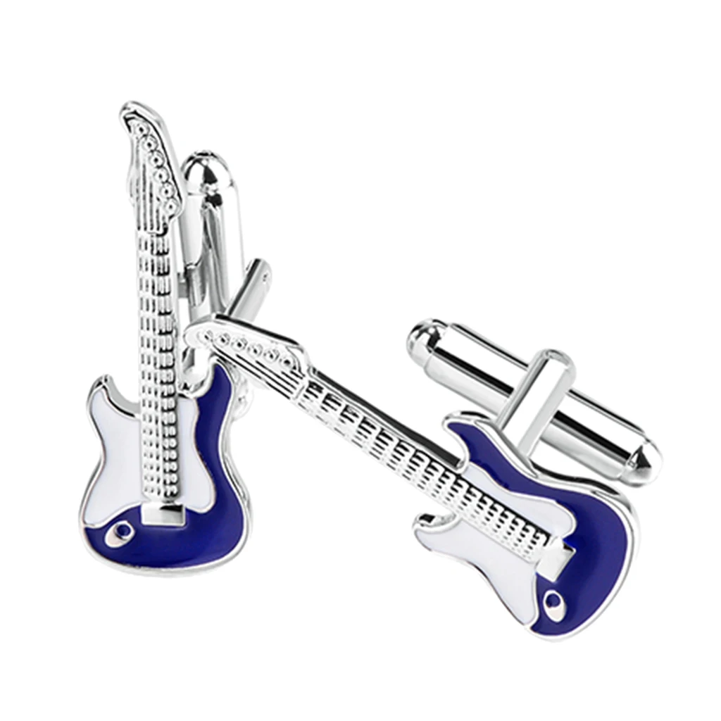 Solid Brass Cuff Links Silver Tone Electric Guitar Design Cufflinks Mens Shirts Sleeves Button