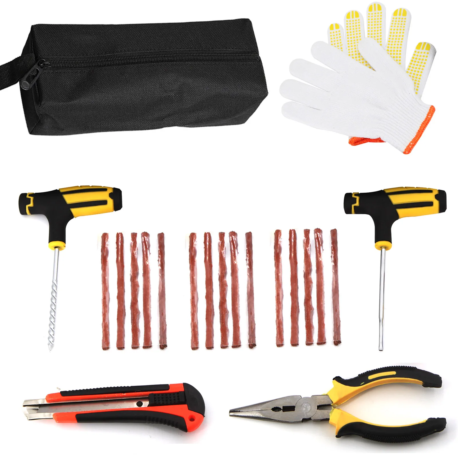 

Car Tire Repair Tools Kit with Rubber Strips Tubeless Tyre Puncture Studding Plug Set for Truck Motorcycle