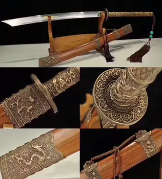 

DAMASCUS FOLDED STEEL BLADE COPPER HANDLE CHINESE KANG XI BAO DAO SWORD DAO