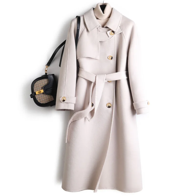 

New Korean Style Fashion Woman Wool Trench Coat Women Coats and Jackets Abrigos Mujer Invierno 2020 Adjustable Waist