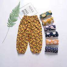 Хлопковые льняные штаны для малышей; свободные дышащие брюки; сезон весна-лето; брюки с цветочным принтом для маленьких девочек; повседневная одежда для младенцев; От 1 до 5 лет