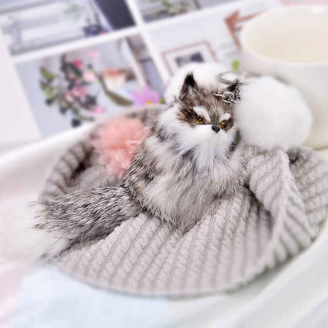 Fluffy Animal Cartoon Fox Keychain Pendant Car Key Ring Holder Bag Purse Ornament Decor Women Jewelry Charm Pompom Keychain