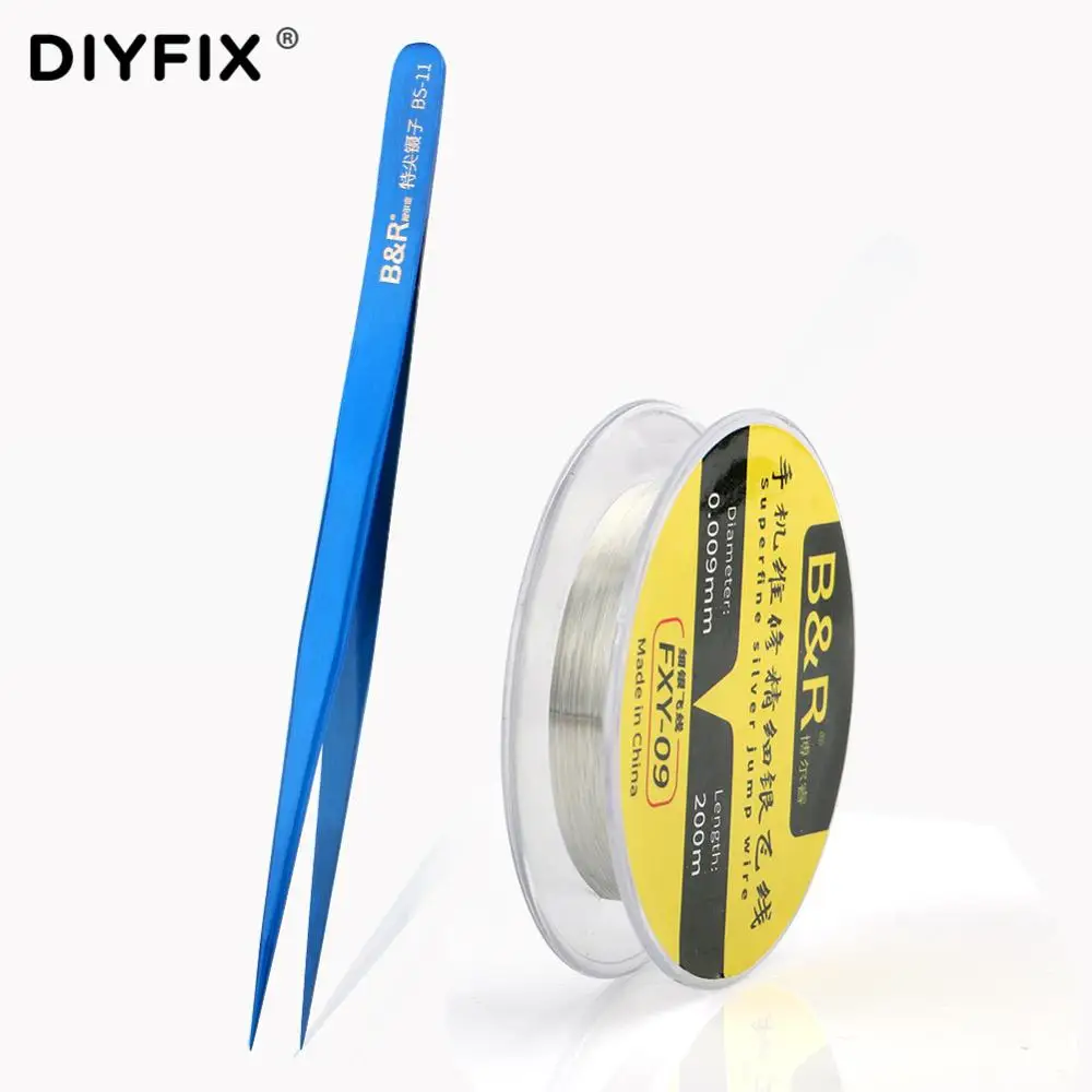 

0.009mm Fine Silver Flying Wire Tweezers Set CPU Welding Fingerprint Maintenance BGA Solder Joint Line Mobile Phone Repair Tools