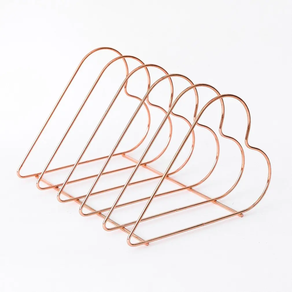 Nordic Style Ornaments Triangle Rose Gold Book Stand Metal Telescopic Folding Bookshelf Magazine Rack |
