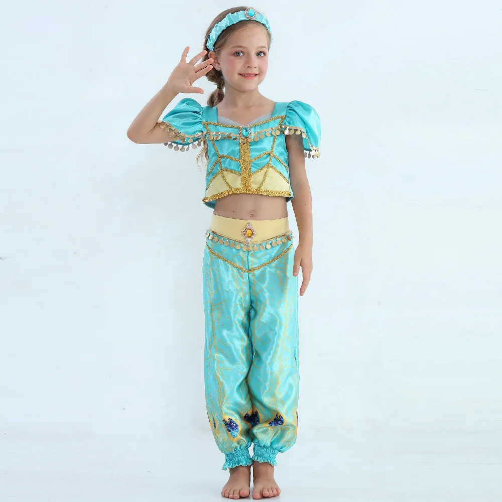 Aladdin Lamp Princess Jasmine Cosplay Costume Girls Halloween Fantasia Arab Princess Fancy Dress Up Outfit Girls Jasmine Costume