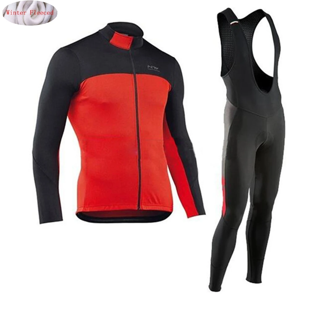 bib fleece set NW, зимний теплый флисовый комбинезон для велоспорта, теплая куртка, одежда для горного велосипеда, одежда Northwave - Цвет: bib fleece set