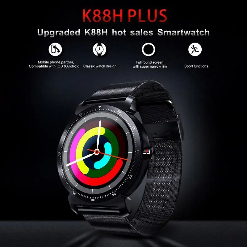 

K88H Plus Bluetooth IP67 Waterproof Heart Rate Monitor Pedometer Fitness Tracker Sport Health Smart Watch for iPhone/Android/IOS
