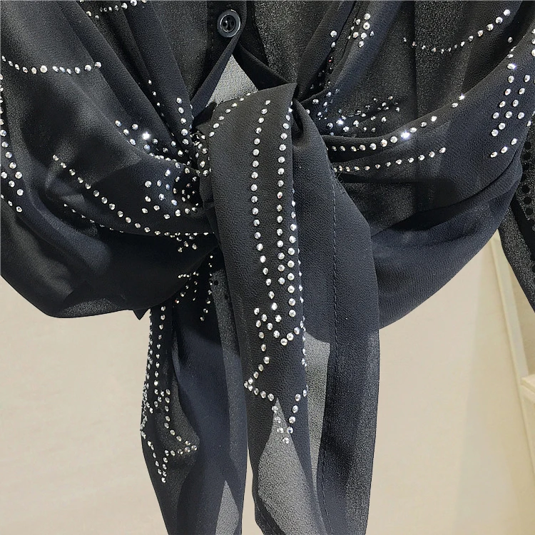 Женские шифоновые рубашки новые осенние модные Универсальные свободные блузки средней длины с длинными рукавами хит бурения женский топ из тонкой ткани