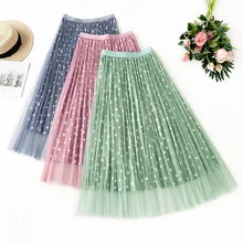 Женские Асимметричные тюлевые юбки эластичные в горошек Высокая талия сетчатая юбка-пачка со складками Длинная Юбка-миди Saias Faldas Jupe