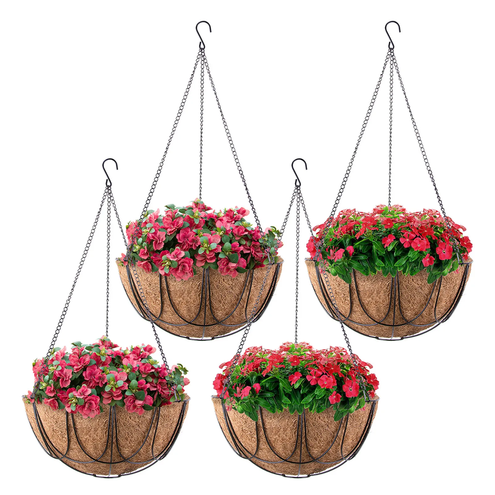 Metal Hanging Planter Basket With Coco Coir Liner Wall Mount Wire Plant
