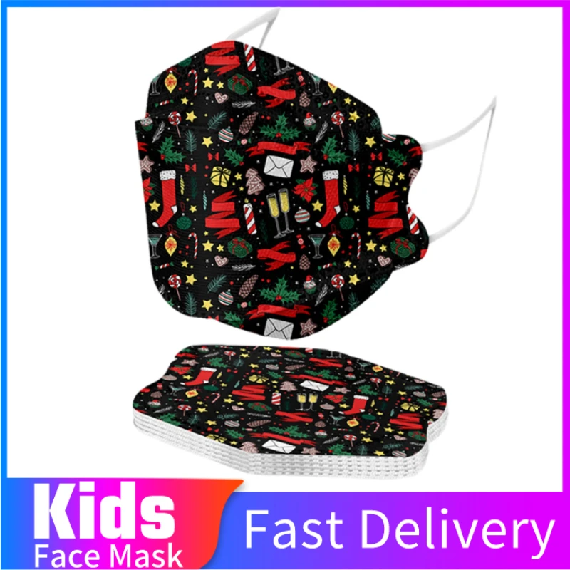 10pc Children's Christmas Disposable Face Mask Cartoon Mascarillas Negras Mascarilla Navidad Masque Noir Halloween Cosplay | Красота и