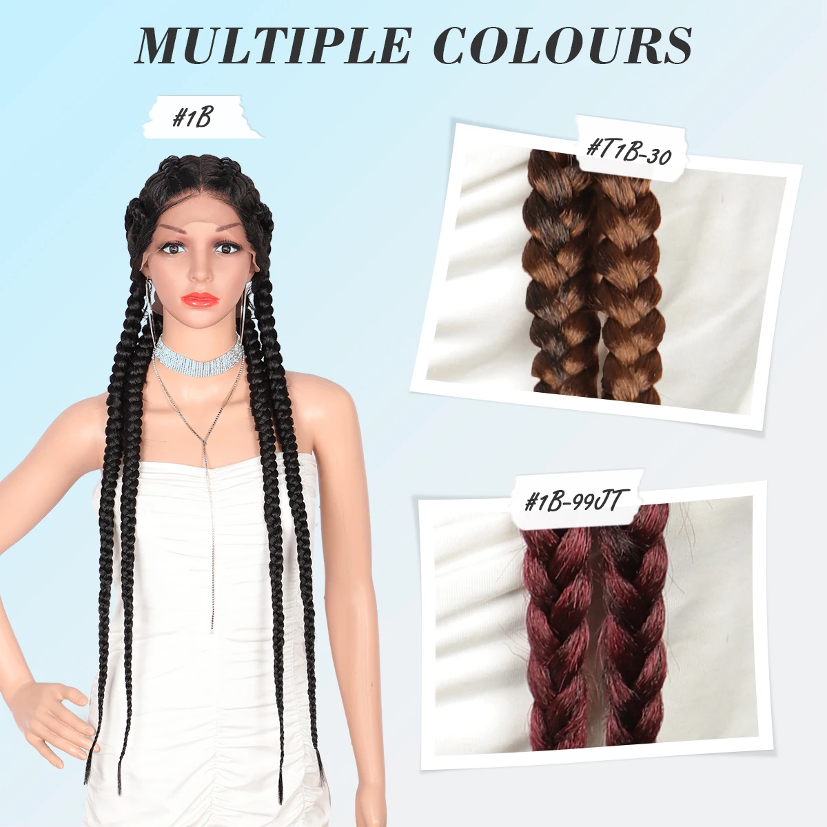 Olymei 35 Inches Braided Lace Front Wigs With Baby Hair Double Dutch Box Braided Twist Synthetic Braids Wig For Black Women