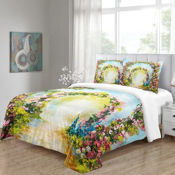 

Painting 2/3pcs Arched Flowers 100% Polyester Bedding Set Printed Duvet Cover Set Twin Full Queen King Size Dropshipping Sj LY