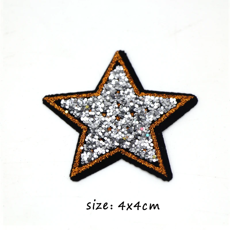 4cm Star 10 шт./лот, Блестящая серебряная звезда, нашивка, железная, ПРИШИТАЯ звезда, наклейки для одежды, джинсы, Аппликации, сделай сам, пальто, штаны, значок, швейная дорожка - Цвет: 4cm Star
