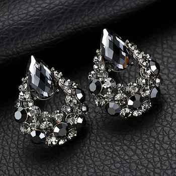 

ELIfashion Deluxe Waterdrop Rhinestone hollow Earrings Stud Silver needles for Women Sweet Fashion Earrings 2 Colors Available