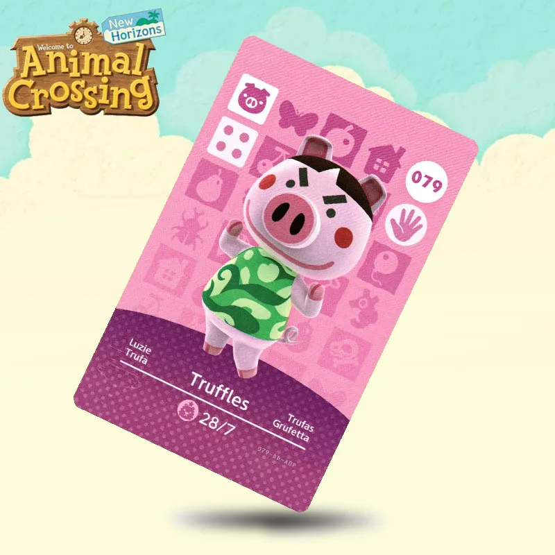 Cartas Amiibo de Animal Crossing, 079 Truffles, para Switch NS, 3DS