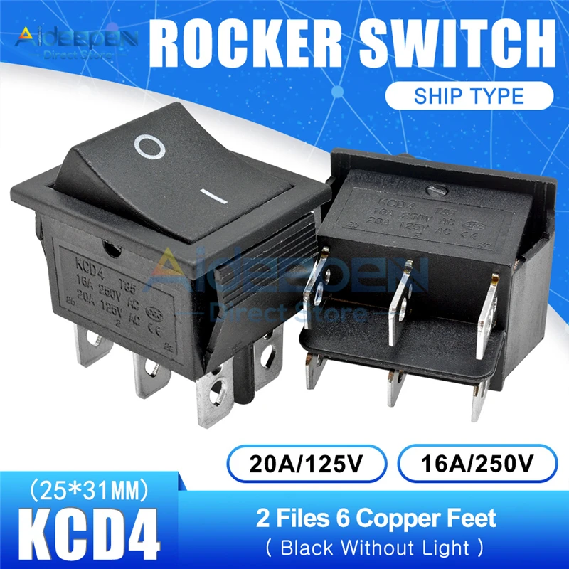 Black NO light 2-6P KCD4 кулисный переключатель переменного тока 16A/250V 20A/125V ВКЛ-ВЫКЛ 2/3 позиции 4/6 булавки с светильник Мощность переключатель с пыли Водонепроницаемый Кепки 25x31 мм - Цвет: Black NO light 2-6P