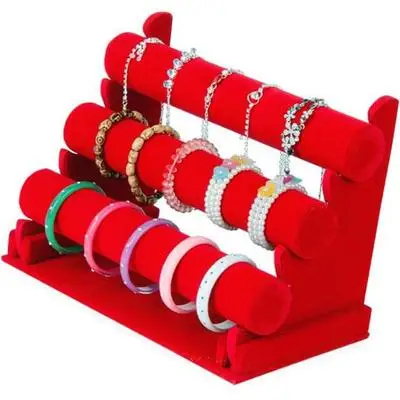 Высококачественная винтажная искусственная кожа/бархат Т-бар подставка для браслетов цепь часы Органайзер-держатель ювелирных изделий ювелирные изделия Дисплей Стенд CE0679 - Цвет: red3