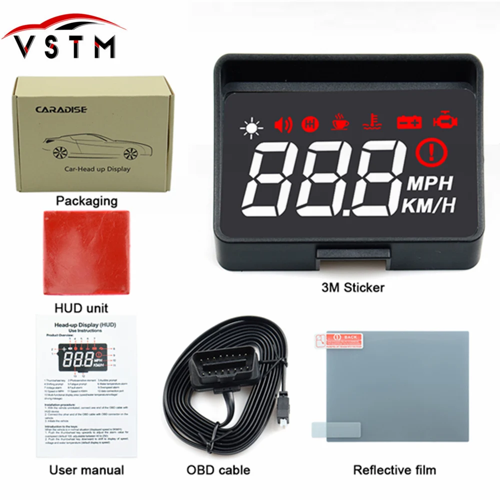 

2019 Hot Selling Car Speedometer HUD A100S Monitor OBD2 Driving Computer Over-speed Alarm Voltage Windshield Projector