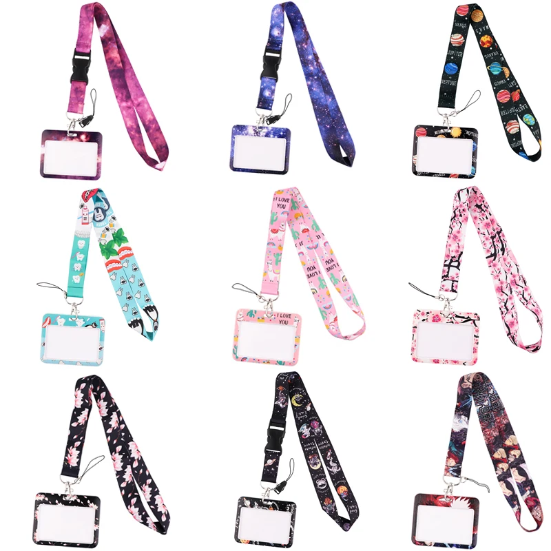 

20pcs/lot BH1514 Blinghero Cherry Blossoms Starry sky Bank Card Holder Bus Identity Badge With Cartoon Lanyard For Doctor