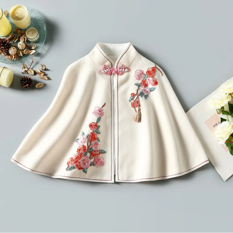 Ladies Chinese Tops Autumn Winter Retro Cape Hanfu Cheongsam Top Tang Suit New Year Chinese Style Clothing Women 11491