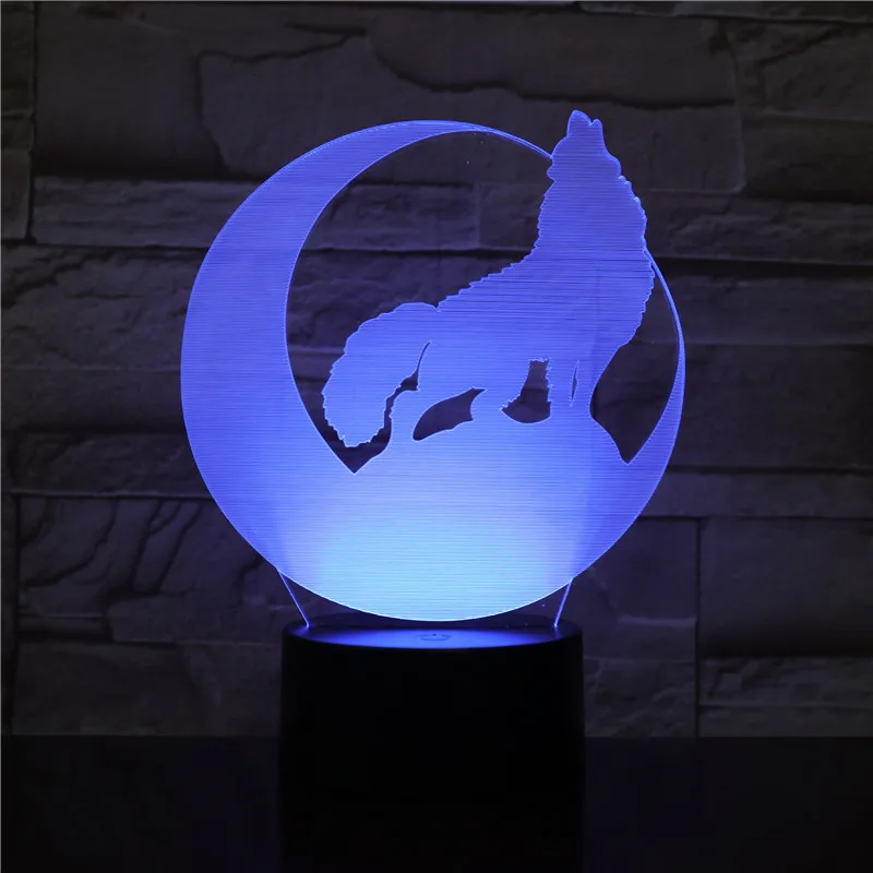 

3D-2012 moon Night Howl Wolf 3D LED Acrylic RGB Night Light USB Touch Control Home Decro Kids Desk Lamp Child Christmas Gift