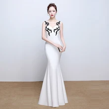 Вечернее платье без рукавов с круглым вырезом для женщин, элегантное вечернее платье в пол с кристаллами, вечернее платье в стиле русалки, вечернее платье C224