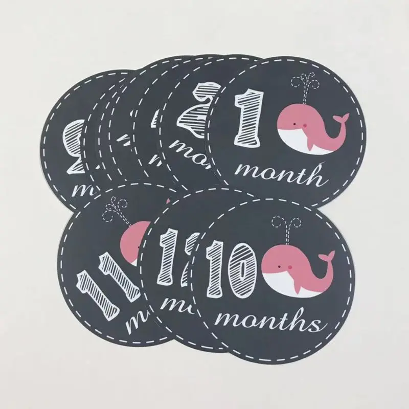 1-12 Month Cartoon Whale Pattern Newborn Round Monthly Stickers K1KC