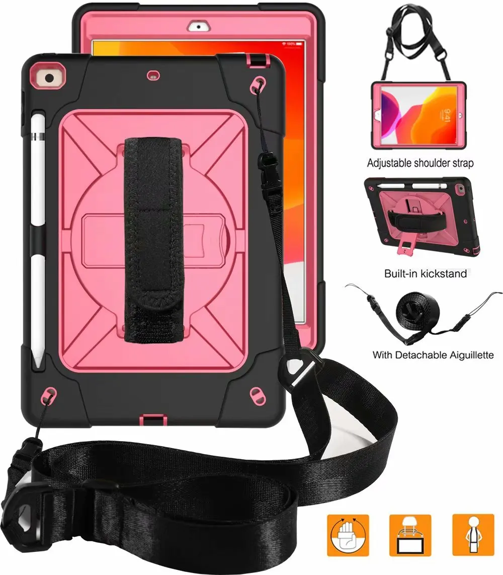 With shoulder strap Детский противоударный чехол с подставкой и поворотом на 360 градусов, чехол для iPad 10,2 7-го поколения, чехол s PC, силиконовый чехол с плечевым ремнем - Цвет: With shoulder strap