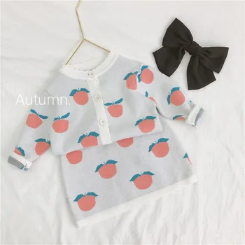

Knitted Baby Girl Clothes Set Peach Newborn Baby Girl Sweater Autumn Toddler Cardigan + Skirt 2PCS Toddler Jacket For Girls