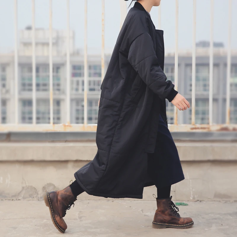 

abrigos mujer invierno 2019 Autumn Winter Women Brief Casual Loose Plus Velvet Thick Warm Black Oversized Baseball Long Jacket