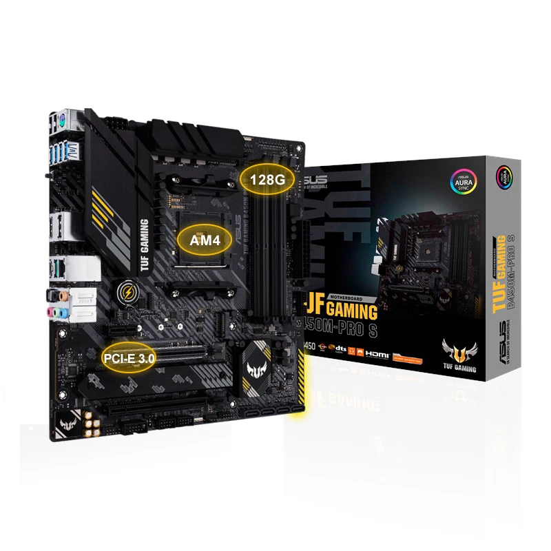 Материнская плата ASUS TUF GAMING B450M-PRO S материнская SSD DDR4 4400 МГц 128 ГБ M.2 AMD Ryzen1/2/3TH B450 AM4