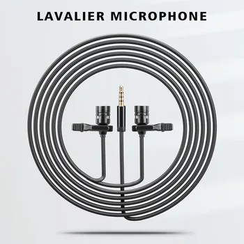 

Mini Interview Lapel Dual Head Hands Free Hiding Video Recording Presentations Portable 3.5mm Input Clip On Lavalier Microphone