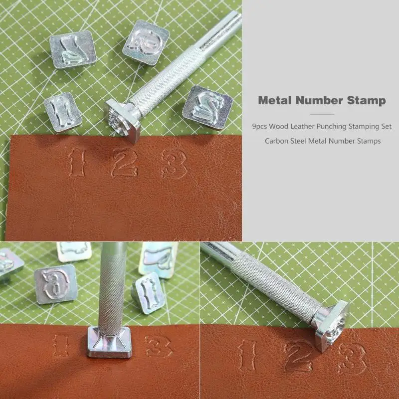 

9pcs Carbon Steel Metal Number Stamps Leather Silver Wood Punching Stamping Set Curve Design Flat Plate Stamping Tools