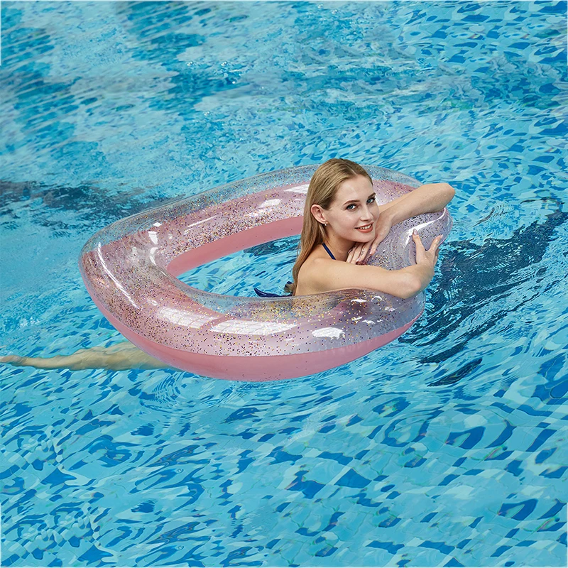 

2019 new brand Inflatable Swimming Ring for Pool Float Mattress Heart-shaped Sequin Thicken PVC Pool Floating Ring Seat Toys
