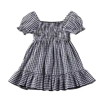 

1-5Y Toddler Baby Kid Girls Black Plaid Dress Ruffles Vintage Dress For Girls Children Costumes Summer