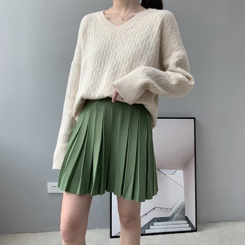 

Sherhure 2019 High Waist Women Knitting A-Line Pleated Skirt Stretch Vintage Women Winter Mini Skirt Faldas Jupe Femme Saia