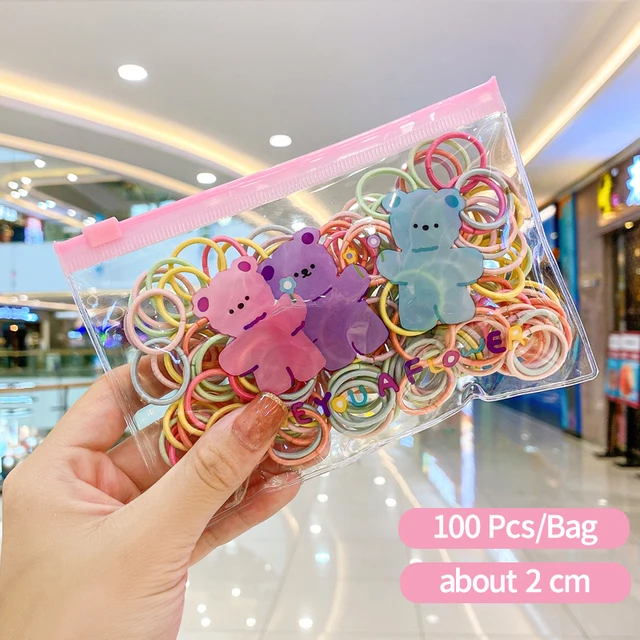 50/100 Pcs/Box New Children Cute Colors Soft Elastic Hair Bands Baby Girls Lovely Scrunchies Rubber Bands Kids Hair Accessories bear bag-4-100 Pcs