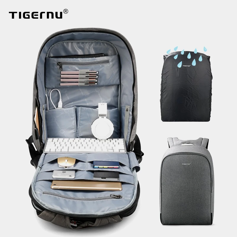Рюкзак Tigernu Анти кражи 15 6 дюймовый ноутбук рюкзак Для мужчин женщин USB мужской школьный для ноутбука сумка
