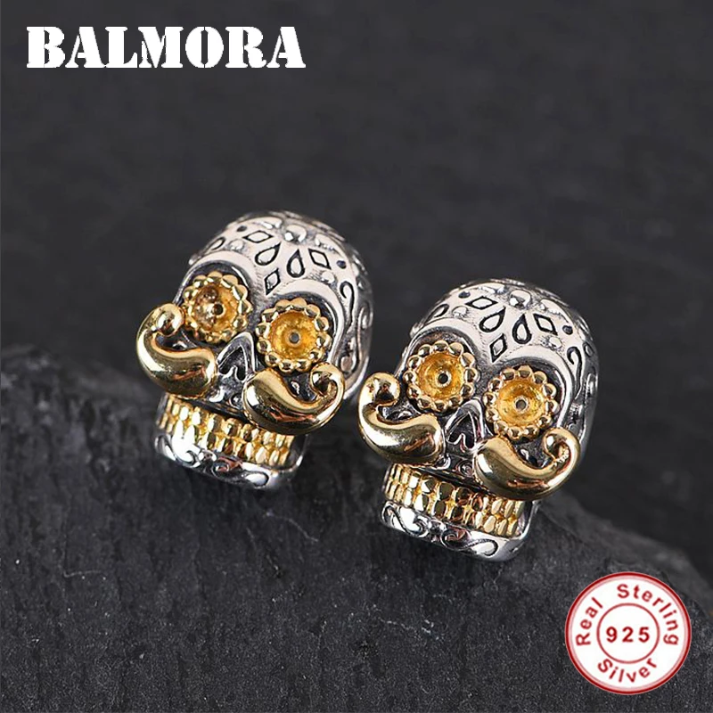

BALMORA 925 Sterling Silver Trendy Punk Skull Stud Earrings for Women Men Lady Gift Hip-pop Fashion Jewelry SY32208