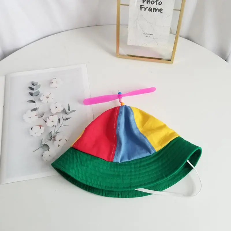 Baby Accessories luxury	 Children Kids Cotton Helicopter Propeller Bucket Cap Color Block Patchwork Dragonfly Beaded Summer Sun Protection Fisherman Hat baby accessories doll	