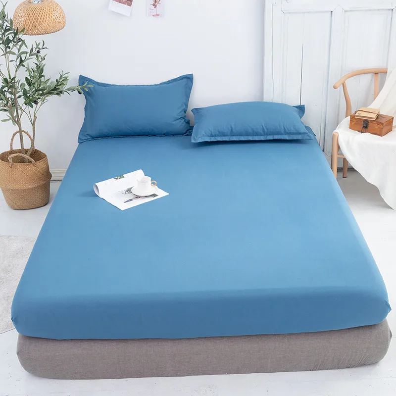 

Yaapeet Pillowcase Bed Sheet Blue Solid Color Elastic100% Polyester Bed Mattress Set with Four Corners and Elastic Band Sheets