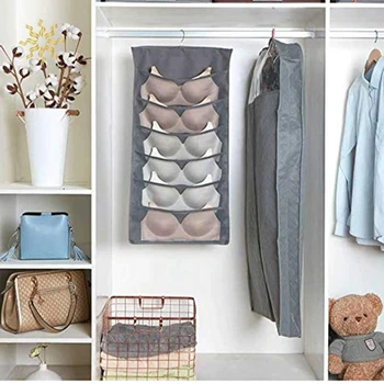 

24 Mesh Pockets Bra Underwear Hanging Storage Organiser Divider Underwear Storage Bag Double-sided Storage Basket K802