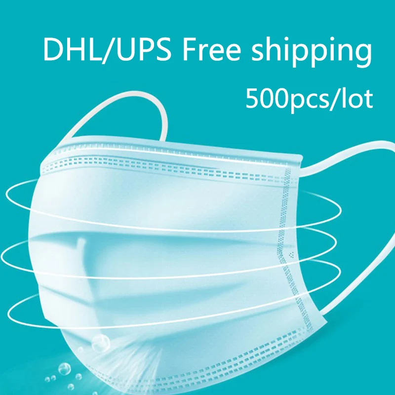 

500pc DHL/UPS Shipping Mouth face Mask Disposable Three-layer Filter Unisex Nonwoven Masks Anti-virus