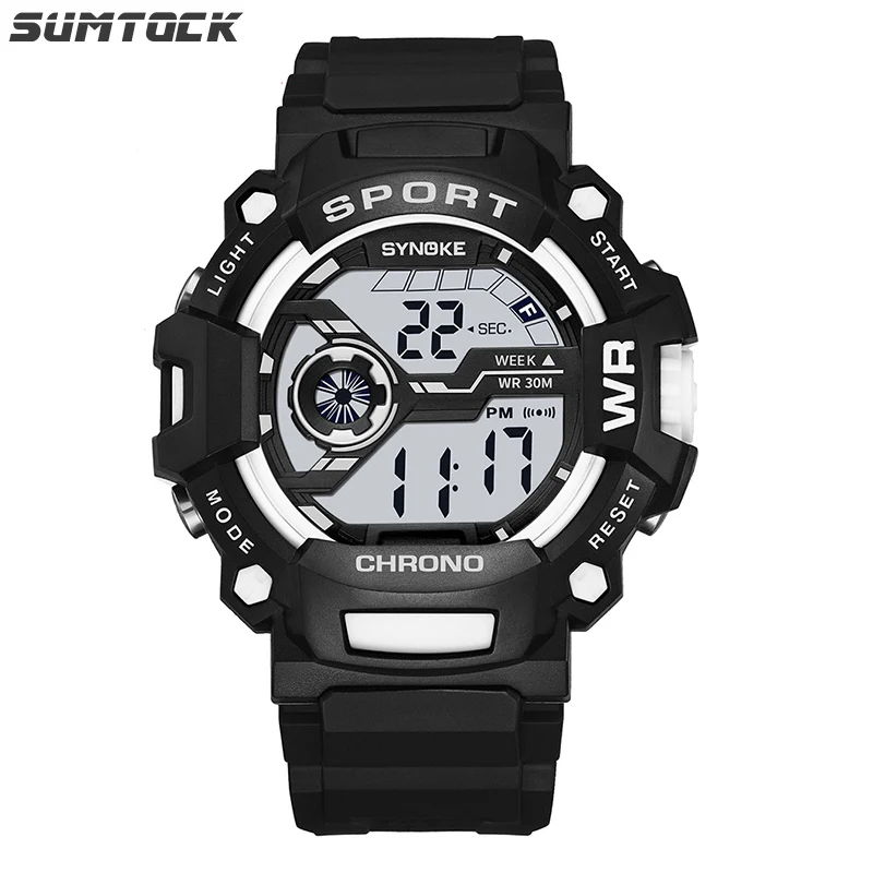White Watch SYNOKE G военные часы, водонепроницаемые, ударные, студенческие часы, светящийся дисплей недели, будильник, месяц, дисплей, Calendar Relojes digitales - Цвет: White Watch