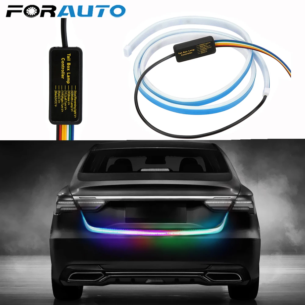 Feu arrière de coffre de voiture 120cm, bande LED colorée d'avertissement  de recul dynamique 12v, clignotant de suivi de frein supplémentaire  automatique