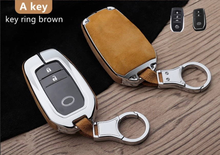 A key ring brown Ткань замши автомобиля кожаного брелка для ключей держатель чехол для Toyota CHR C-HR Prado Camry Avalon Prius Corolla RAV4 LandCruiser 2/3/4 кнопки - Название цвета: A key ring brown