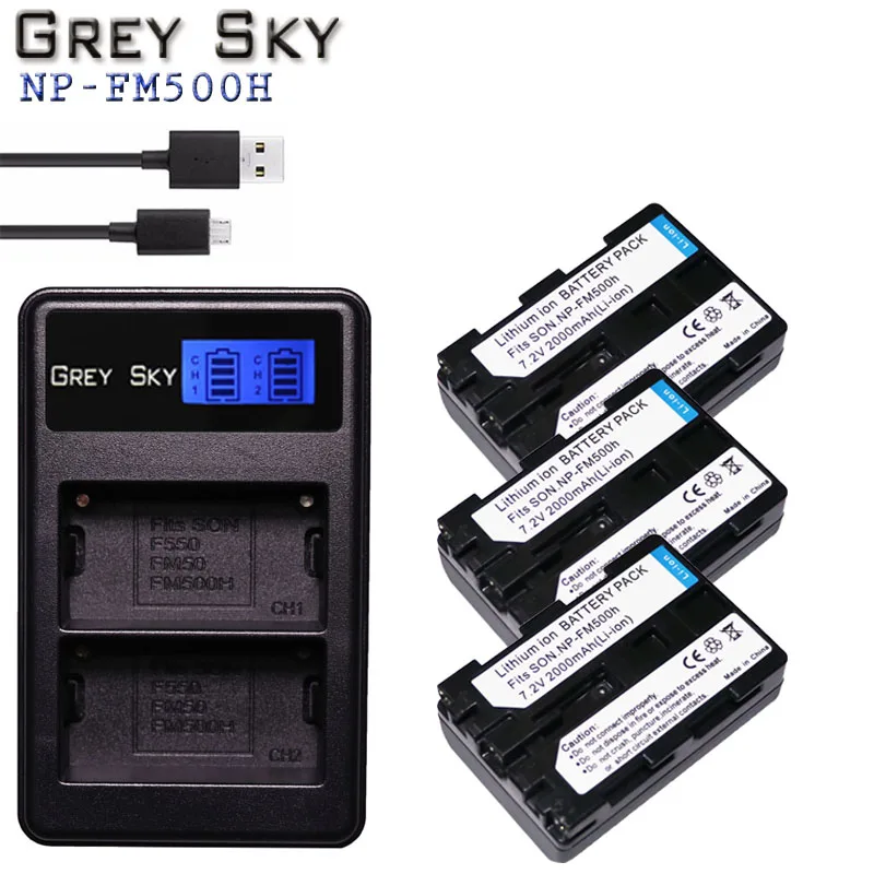 Аккумулятор NP-FM500H NP FM500H для sony Alpha A58 DSLR-A350A300/A350/A450/A500/A550/A560/A580/A700/A99/A850 SLT-A57 - Цвет: charger and 3battery